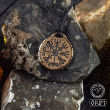 Load image into Gallery viewer, Vegvisir, Viking Compass, Rune Jewelry, Viking, Asatru, Pagan Jewelry, LARP SCA, Reenactment, Nordic, Norse Pendant, Necklace, Solid, Rustic
