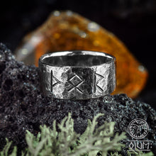 Load image into Gallery viewer, Viking Rune Ring, Rune Jewelry, Pagan Jewelry, Futhark, Thor, Reenactment, Nordic, Asatru, Norse Ring, Signet, Solid Ring, Rustic Ring, SCA