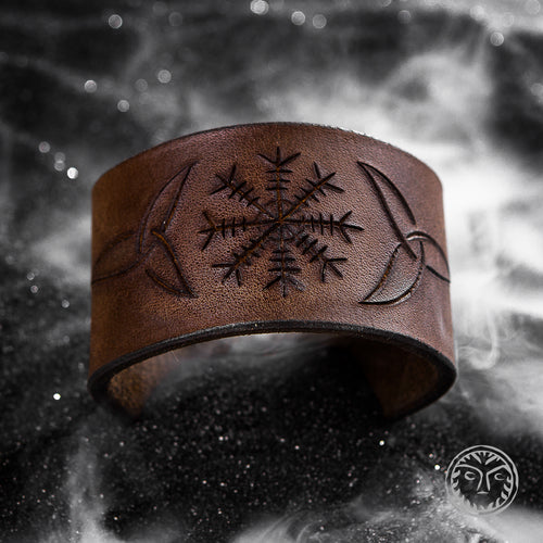 Helm of Awe Leather Bracelet, Viking, Norman, Larp, SCA, Nordic, Norse, Asatru, Medieval, Gift for Viking, Viking Symbol, Amulet, Mythology