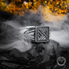 Load image into Gallery viewer, Replica, Swastika Ring, Fylfot Ring, Magic Ring, Slavic, Medieval, Middle Ages, Reenactment, LARP, SCA, Ancient Ring, Tribal, Viking, Solar