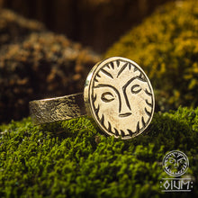 Load image into Gallery viewer, Sunny Image Ring, Sun Symbol, Sun God, Solar Symbol, Sun Jewelry, Replica, Ancient, Artifact, Viking Age, Sacred, Protection Ring, Amulet