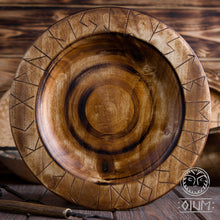 Load image into Gallery viewer, Plate, Futhark, Wooden, Runes Plate, Wood Plate, Wooden Vessel, Norse, Viking, Scandinavian, LARP, SCA, Reenactment, Middle Ages, Medieval