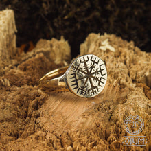 Load image into Gallery viewer, Vegvisir, Viking Compass, Rune Jewelry, Pagan Jewelry, LARP SCA, Reenactment, Nordic, Norse Ring, Signet Ring, Solid Ring, Rustic Men Ring