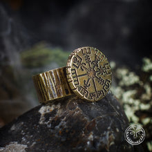 Load image into Gallery viewer, Vegvisir, Viking Compass, Rune Jewelry, Pagan Jewelry, LARP SCA, Reenactment, Nordic, Norse Ring, Signet Ring, Solid Ring, Rustic Men Ring