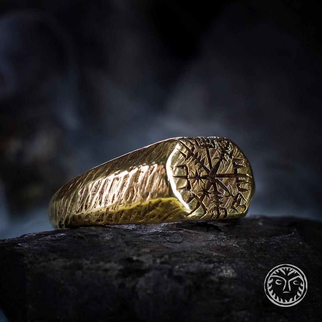 Vegvisir, Viking Compass, Rune Jewelry, Pagan Jewelry, LARP SCA, Reenactment, Nordic, Norse Ring, Signet Ring, Solid Ring, Rustic Men Ring