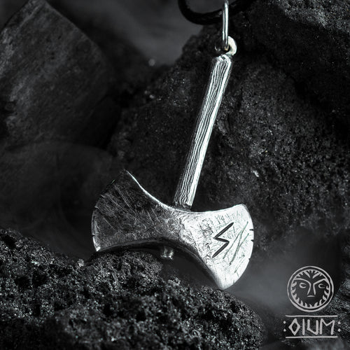 Axe Necklace, Viking Design, Asatru, Silver, Rune, Futhark, Personalized, Hammered Pendant, Handmade Pendant, Textured Jewelry Rough Jewelry