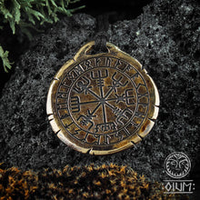 Load image into Gallery viewer, Vegvisir, Viking Compass, Rune Jewelry, Viking, Asatru, Pagan Jewelry, LARP SCA, Reenactment, Nordic, Norse Pendant, Necklace, Solid, Rustic
