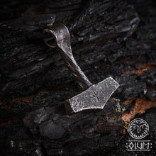 Load image into Gallery viewer, Forged Thor&#39;s Hammer Pendant, Mjollnir, Mjolnir, Thor Jewelry, Viking Jewelry, Norse Jewelry, Protection Jewelry, Rune Pendant, Algiz,Occult
