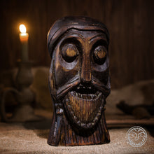 Load image into Gallery viewer, Wooden Head, Viking Warrior, Viking Statue, Wooden Viking, Pagan Statue, Norse, Viking Home Decor, Reenactment, Museum, Office Sculpture
