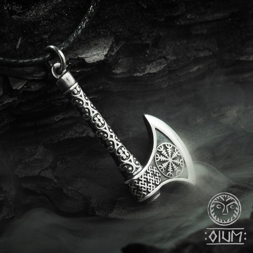Axe Necklace, Helm of Awe Silver Pendant, Viking Design, Asatru, Axe Pendant Sterling Silver, Handmade Pendant, Ornament Axe Pendant