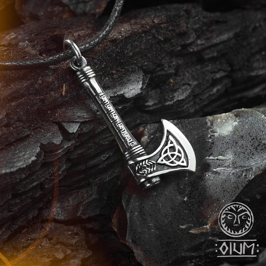 Axe Necklace,Triquetra, Trinity Knot Silver Pendant, Viking Design, Asatru, Axe Pendant Sterling Silver, Handmade Pendant, Ornament Pendant