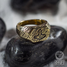 Load image into Gallery viewer, Brass Viking Ring with Thor Hammer
