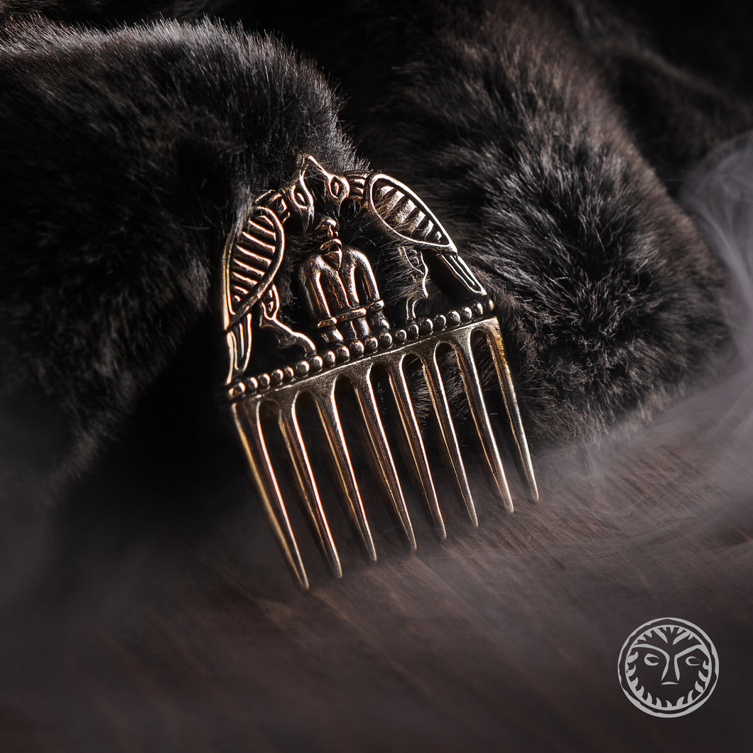 Bronze Comb, Odin, Odin Art, Odin Raven, Huginn, Muninn, Medieval Comb, Viking, Asatru, Norse, Scandinavian, LARP, Reenactment, Museum Copy