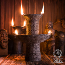 Load image into Gallery viewer, Medieval style oil lamp, Viking, ancient lamp, pottery lamp, viking pottery, viking style, viking design, viking decor, viking home decor
