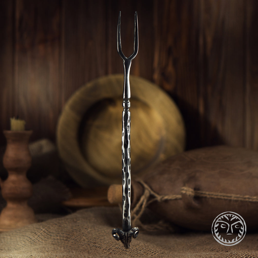 Forged Viking Fork, Ram Head, Medieval Fork, Rustic Fork, Forged Cutlery, Hand Forged, Medieval Kitchen, Dining Appliances, Reenactment