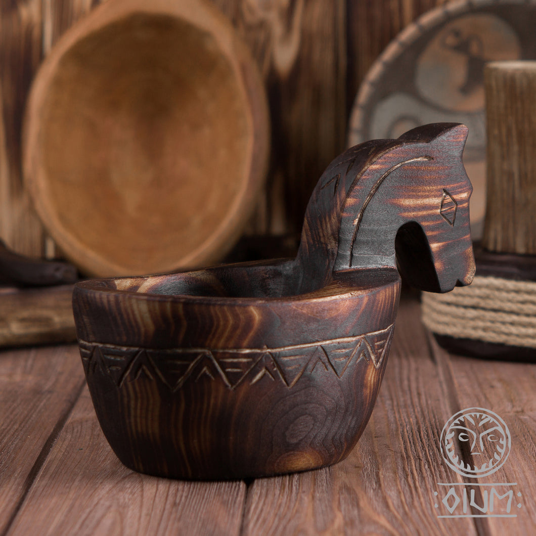 Hand Carved Bowl, Wooden Bowl, Wood Bowl, Wooden Cup, Wooden Vessel, Dish, Norse, Viking Kitchen, LARP, SCA, Reenactment, Horse Head Rummer