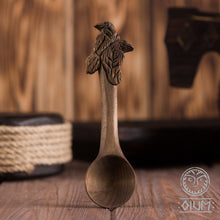 Load image into Gallery viewer, Huginn, Muninn, Ravens, Medieval Spoon, Viking Spoon, Wood Cutlery, Medieval Kitchen, Dining Appliances, Viking Kitchen, Norse, Reenactment
