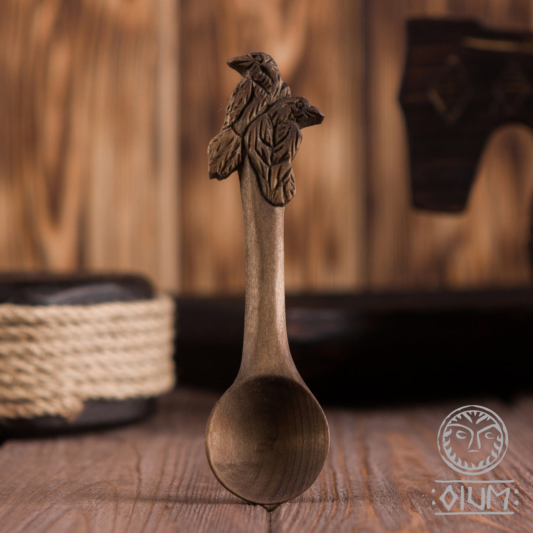 Huginn, Muninn, Ravens, Medieval Spoon, Viking Spoon, Wood Cutlery, Medieval Kitchen, Dining Appliances, Viking Kitchen, Norse, Reenactment