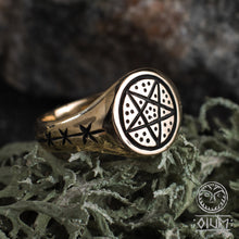 Load image into Gallery viewer, Solar Ring, Star, Museum, Ancient Ring, Medieval Ring, Tribal Jewelry, Reenactment Jewelry, SCA Jewelry, LARP, Viking, Pentagram, Protective
