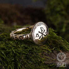 Load image into Gallery viewer, Christian Ring, Chi Rho Symbol, CHRist ring, Alpha and Omega Band, Christian Band, Medieval, Middle Ages, Reenactment, Ancient, Christogram
