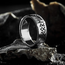 Load image into Gallery viewer, Viking Ring	Rune Jewelry	Mythology Ring	Pagan Jewelry	Futhark	Nordic	Norse Ring	Signet Ring	Solid Ring	Rustic Men&#39;s Ring	Scratch Ring	Hammered Ring	Rune ring
