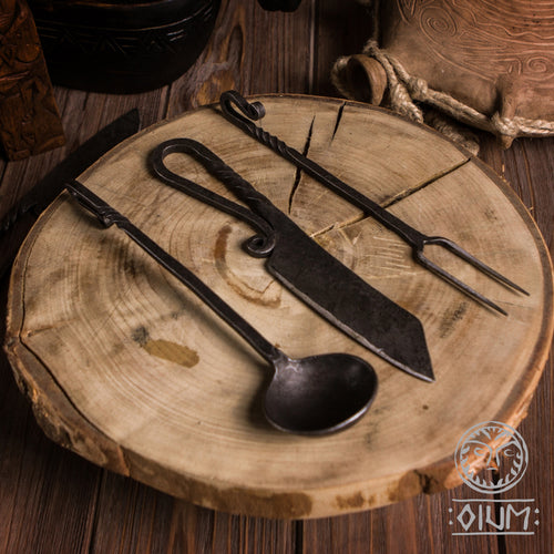 Hand Forged Dinner Set, Rustic Kitchen, Kitchen Accessories, Viking Cutlery, Medieval Cutlery, Dining Appliances, Reenactment, SCA, Replica