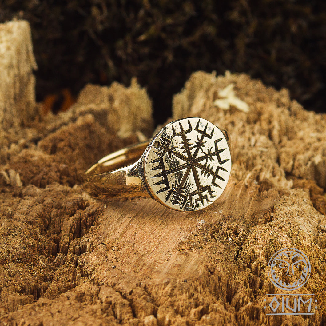 Vegvisir, Viking Compass, Rune Jewelry, Pagan Jewelry, LARP SCA, Reenactment, Nordic, Norse Ring, Signet Ring, Solid Ring, Rustic Men Ring